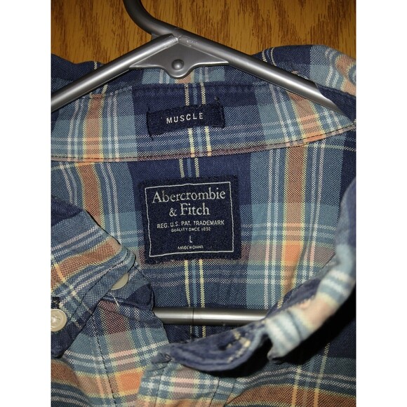 Abercrombie & Fitch Muscle Shirt Button-Up Plaid Men’s Size Large 100% Cotton - Picture 3 of 16